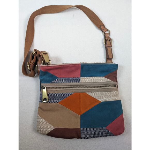 Fossil Multicolor Patchwork Suede‎ Canvas Crossbody Bag - Picture 1 of 10